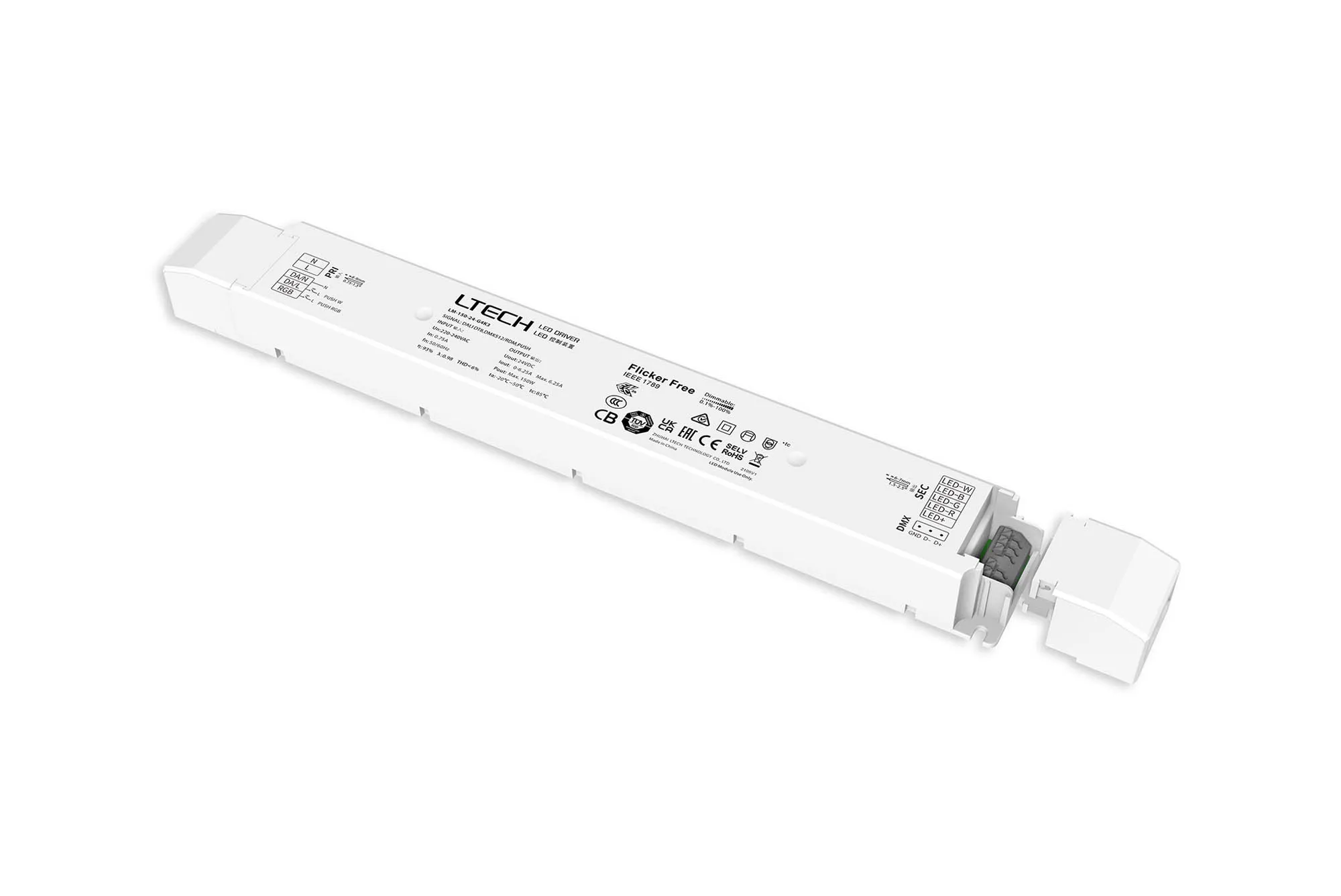 DMX512/RDM, DALI-2 DT6/DT8, Push DIM/RGB, 0-100% Dim  Constant voltage  24V 150W 6.25A,200-240Vac , IP20, 5yrs Warranty LM-150-24-G4K3  LTECH DMX Constant Voltage